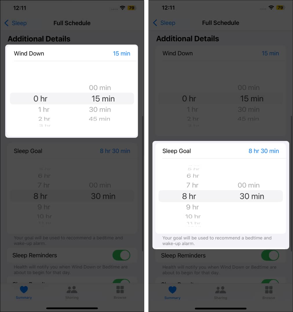 Setting up Wind Down and Sleep Goal in the Watch app on an iPhone