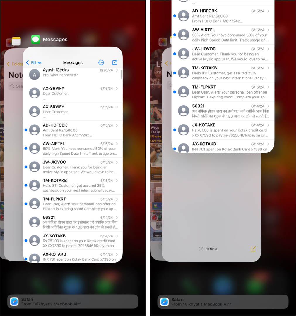 Force closing an app from iOS App Switcher on an iPhone.