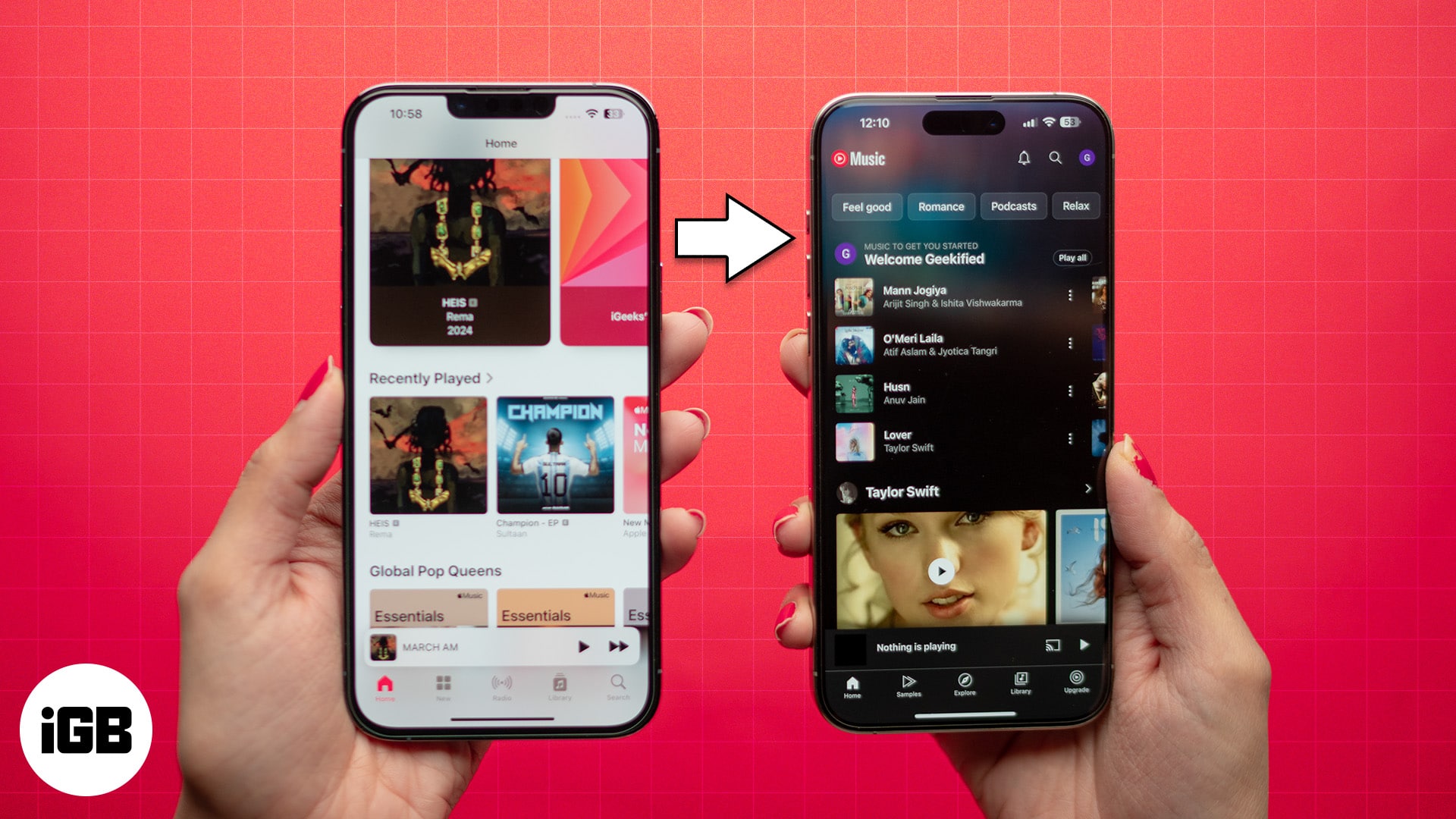 Apple Music and YouTube Music apps on iPhones