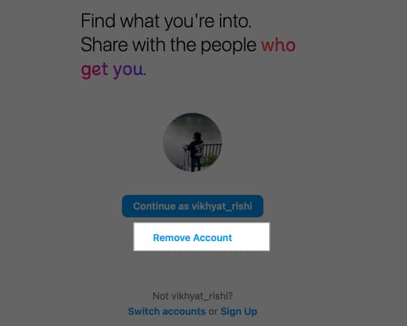 Remove Instagram account using computer