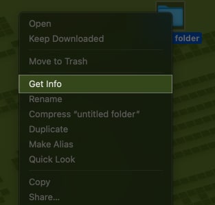 Get Info option on a folder on a Mac