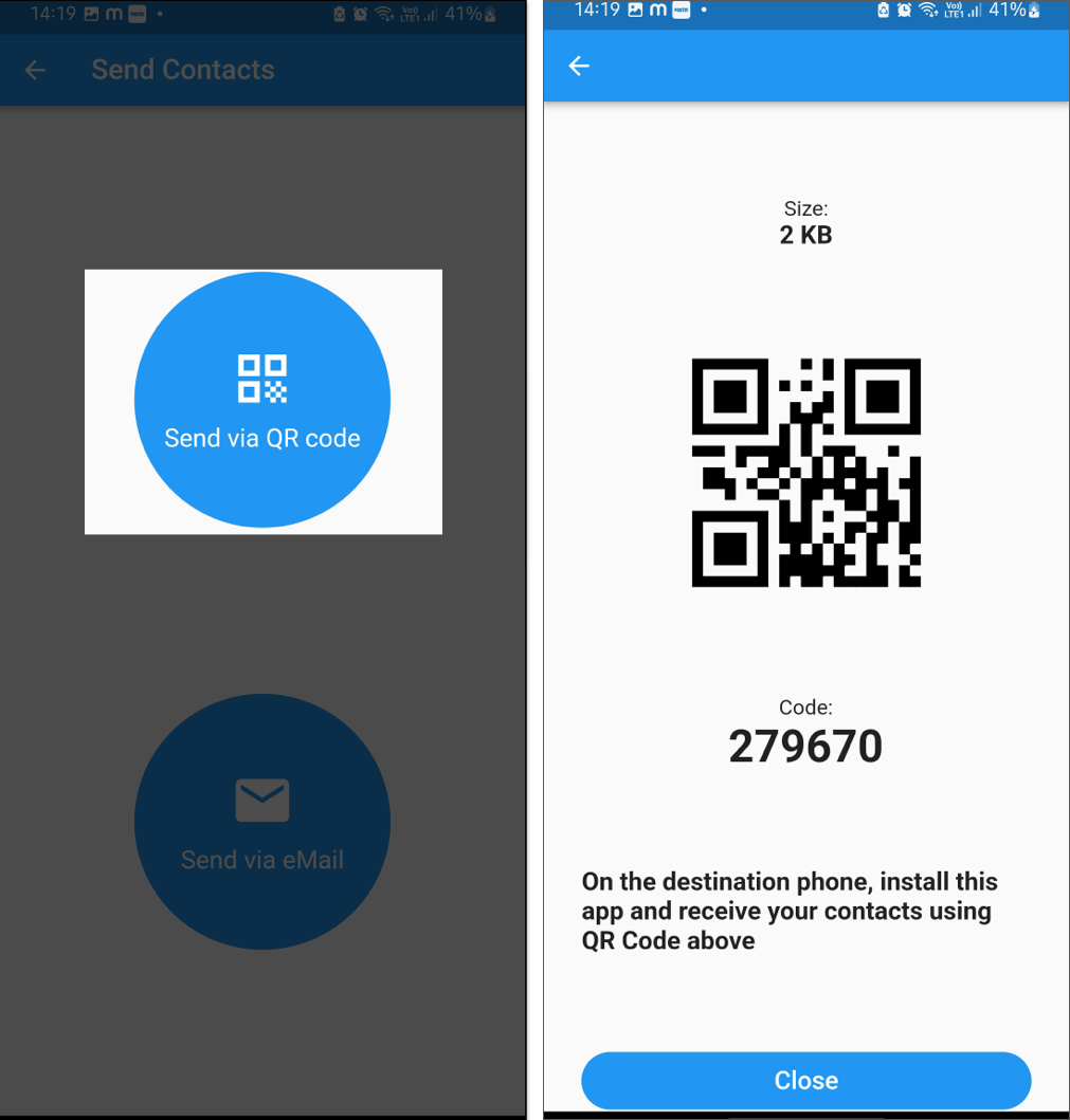 QR code to receive contacts.