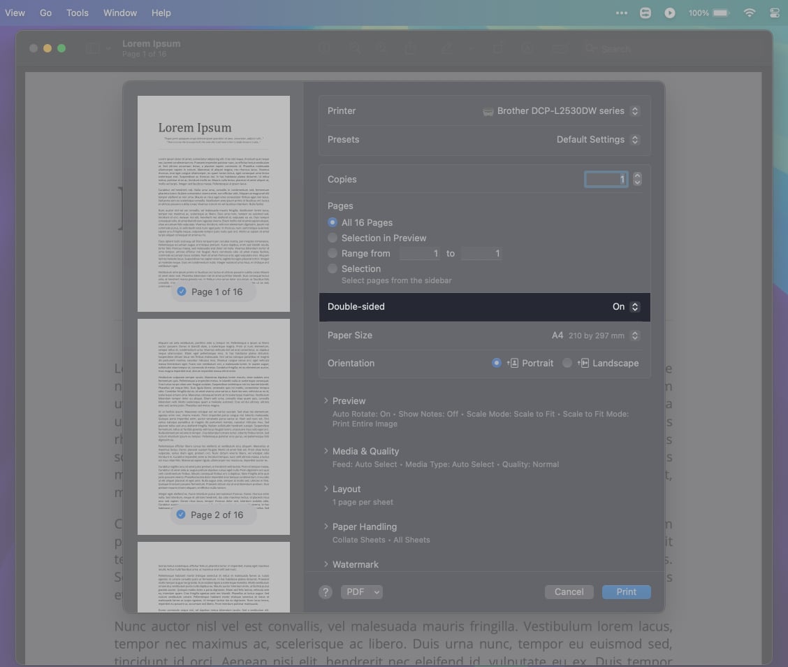 Select Double sided on print dialog box