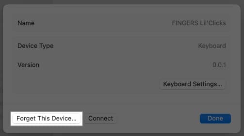 Forget This Device option under macOS Bluetooth settings