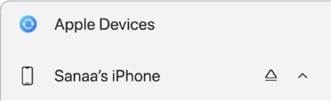 Selecting iPhone in the Apple Devices app.