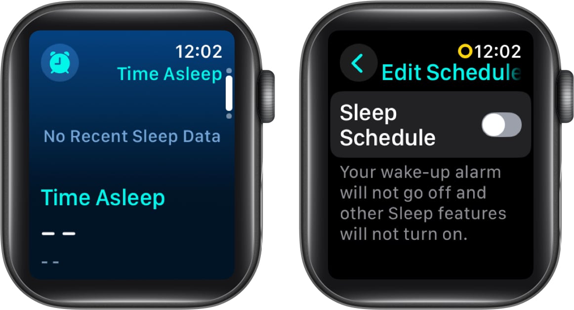 Sleep Schedule toggle on an Apple Watch