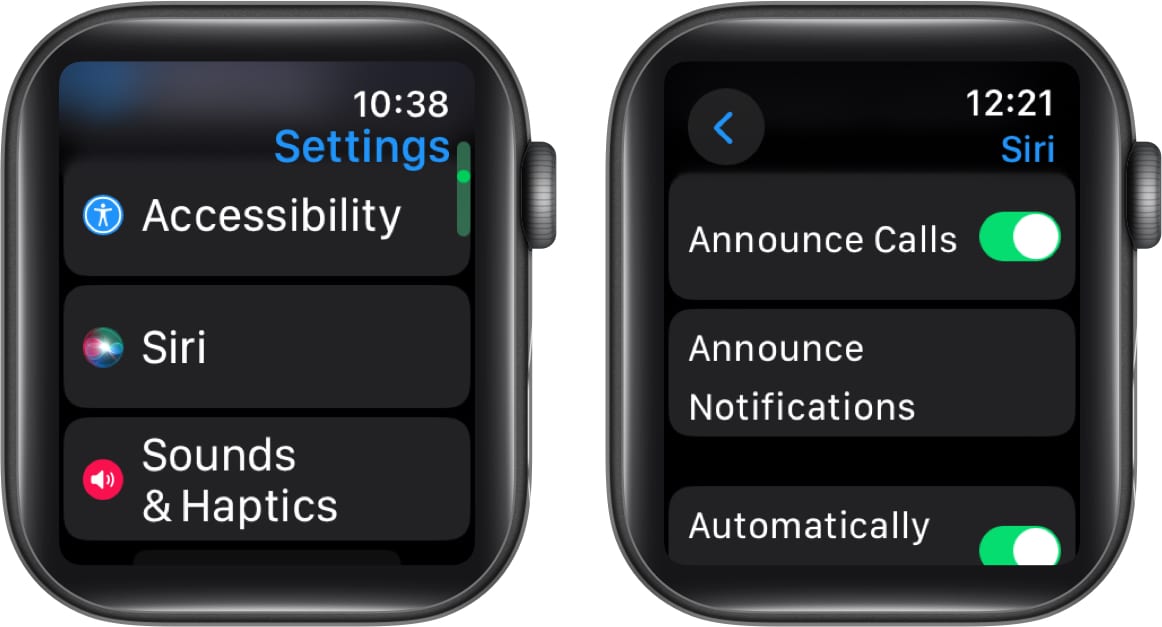 Enabling the Announce Calls feature on an Apple Watch