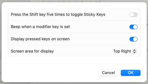 MacBook sticky keys settings