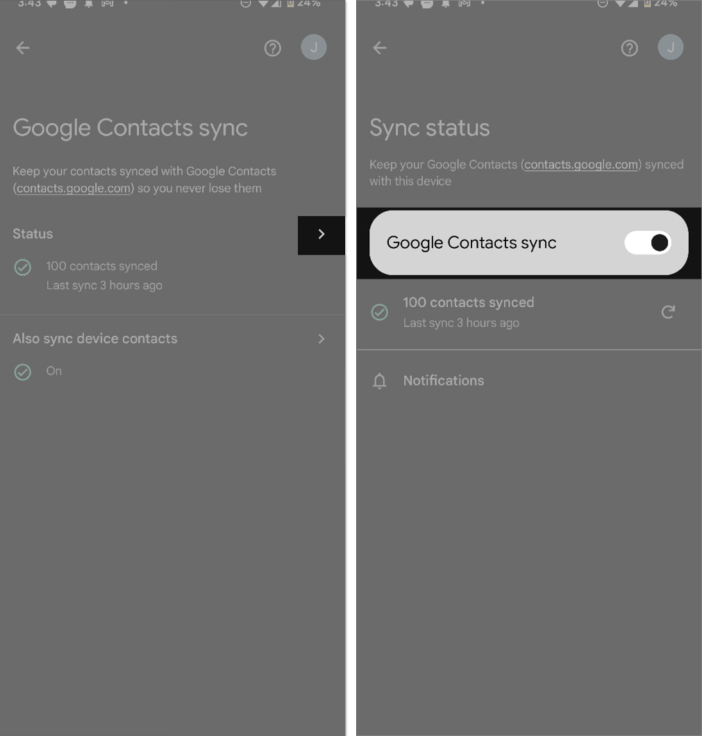 Toggle on Google Contacts sync toggle in the Contacts app.