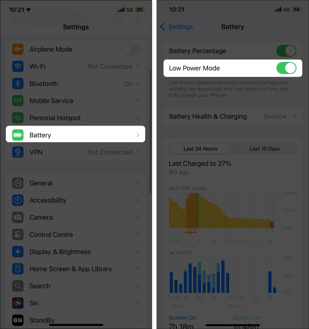 Turn on Low Power mode on iPhone