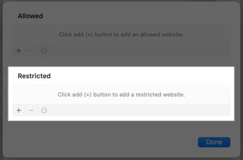 Adding a website to Restricted list on a Mac