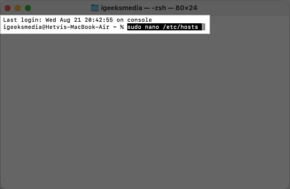 Accessing the hosts file in the Terminal app on a Mac