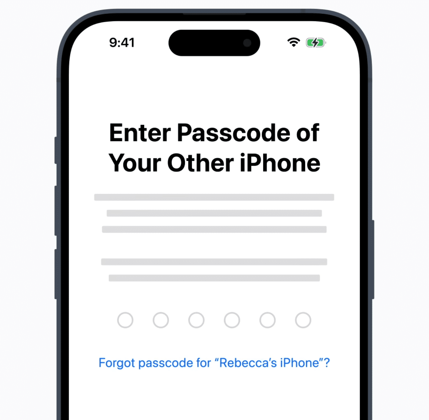 Passcode prompt on dld iPhone for transferring data