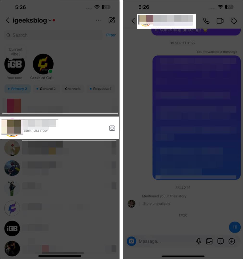 Open instagram chat and tap on username at the top of chat