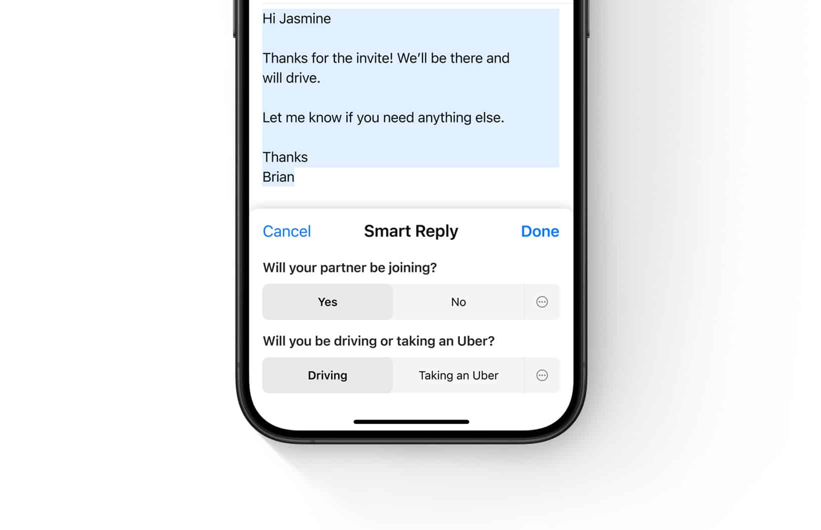 Smart Reply suggestions in the iOS 18 Messages app