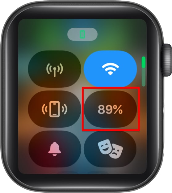 Battery percentage on Apple Watch Control center