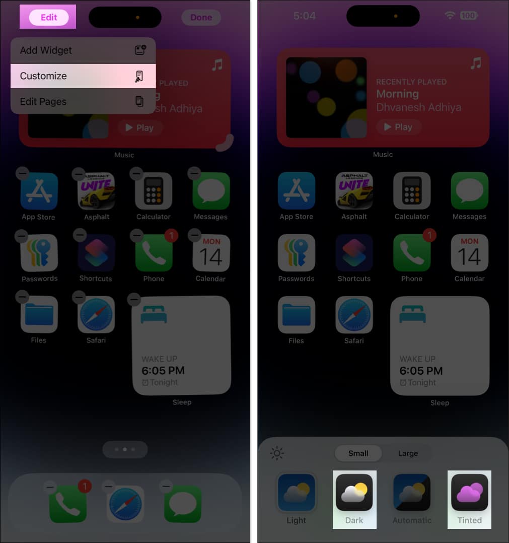 Change app icon theme to Dark or Tinted