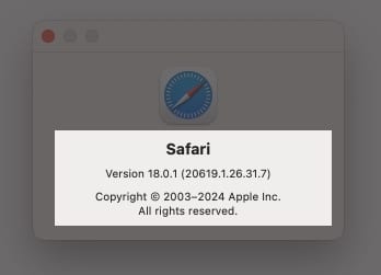 Check current version of Safari on Mac