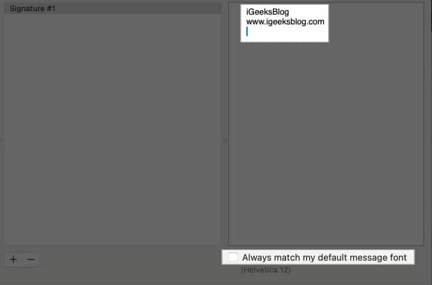 Unchecking the Always match my default message font option in the macOS Mail app settings