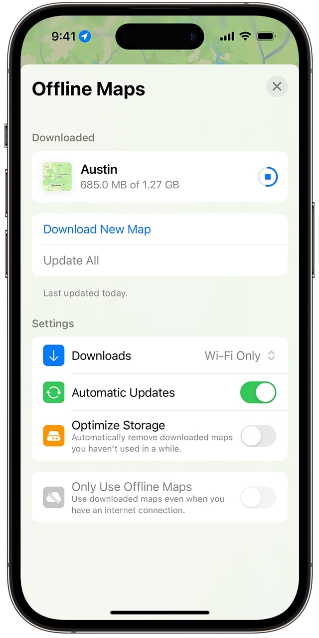 Download New Map option in Apple Maps app to download a map