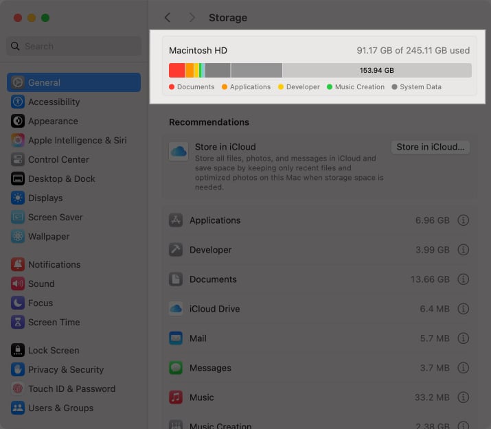 Storage settings on Mac