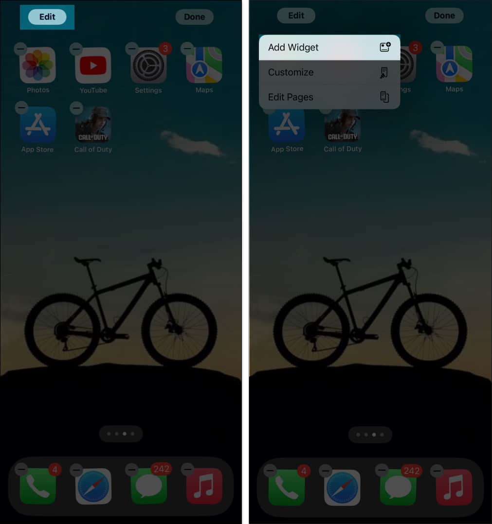 Adding a widget to an iPhone Home Screen