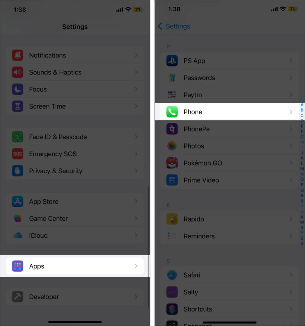 Accessing Phone app settings in iOS Settings app