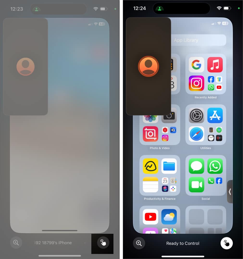 Remotely controlling an iPhone using the SharePlay remote control functionality