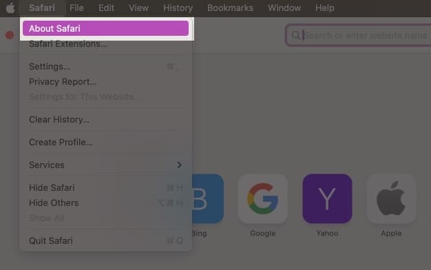 click on About Safari in Safari on Mac