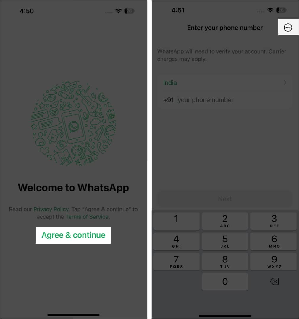 Agreeing to WhatsApp terms and conditions on iPhone and finding the Link as a Companion Device option