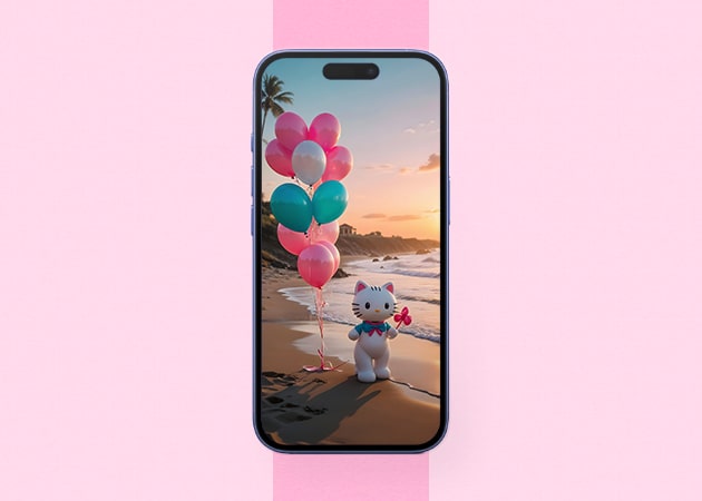 Hello Kitty holding balloons wallpaper iPhone mockup