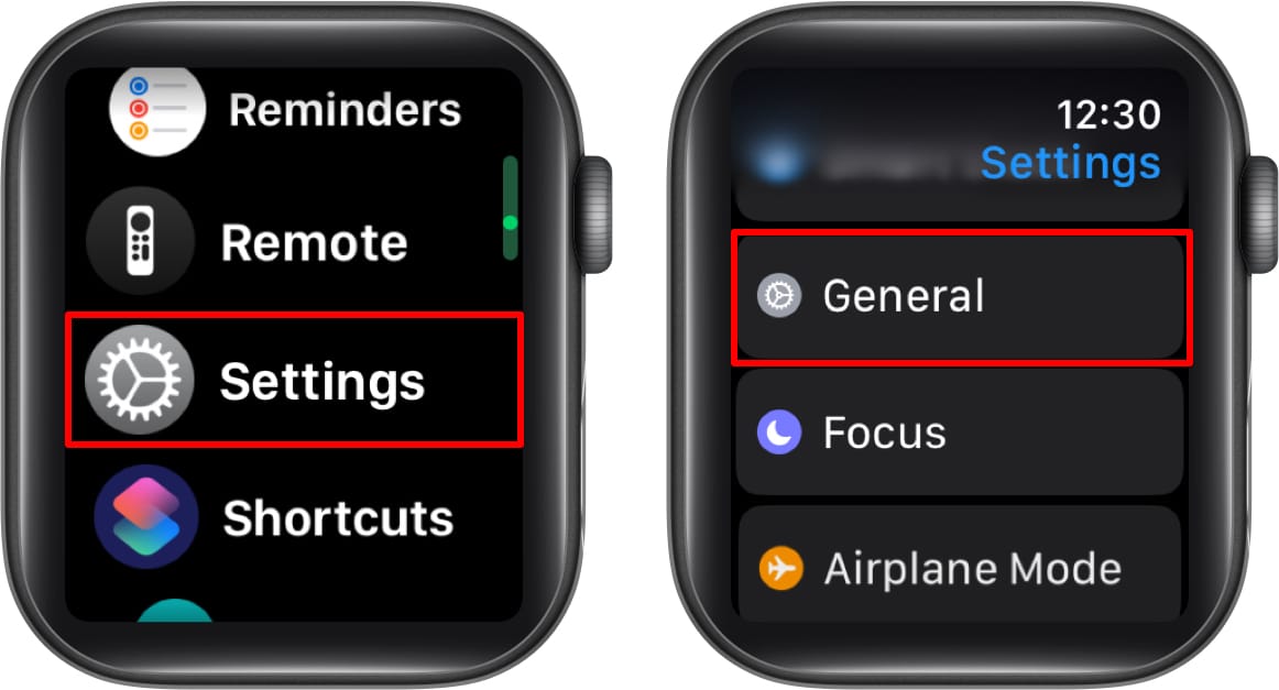 Open General settings on Apple Watch