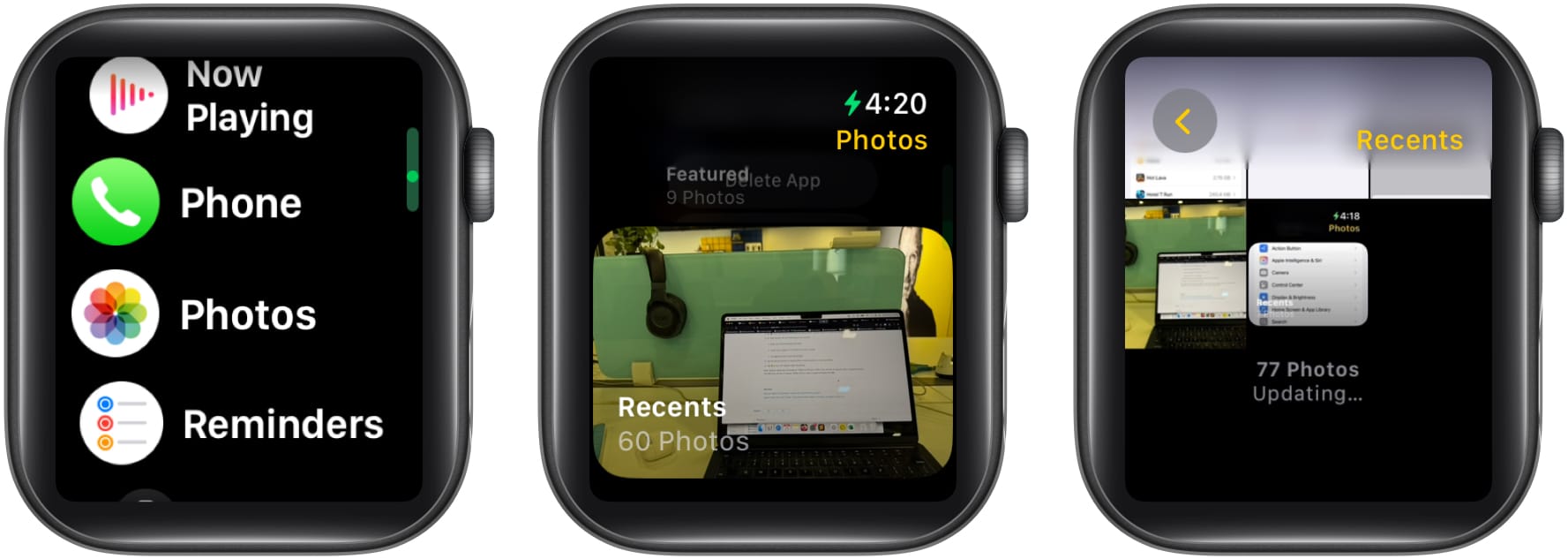 Open Recents album in Photos app on Apple Watch