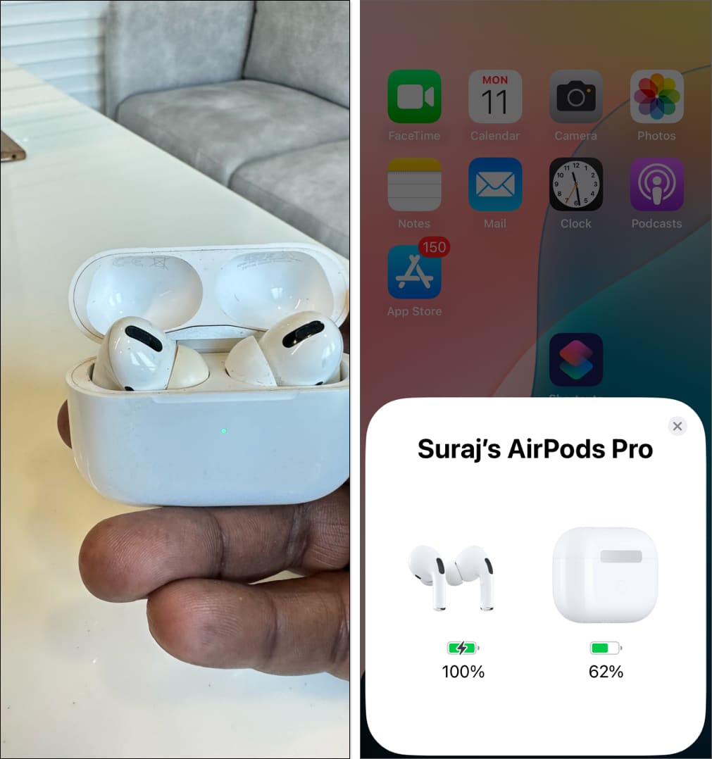 Checking AirPods battery life on an iPhone