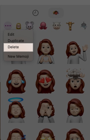 Delete option in Messages to delete a Memoji