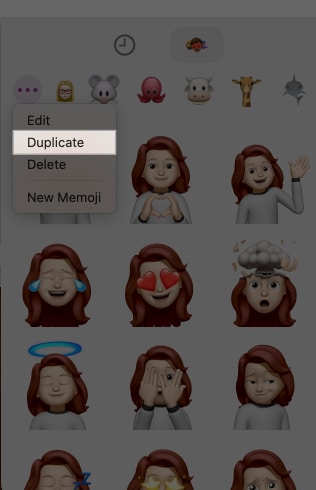 Duplicate option in Messages to duplicate a Memoji