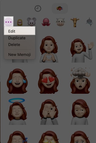 Edit option in Messages app to edit a Memoji