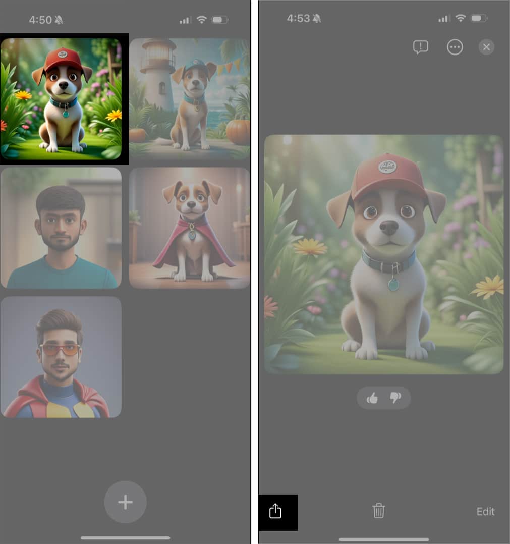 Sharing an existing image in the Image Playground app library