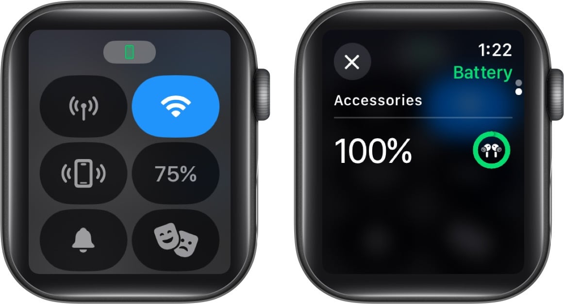 Checking AirPods battery life on an Apple Watch