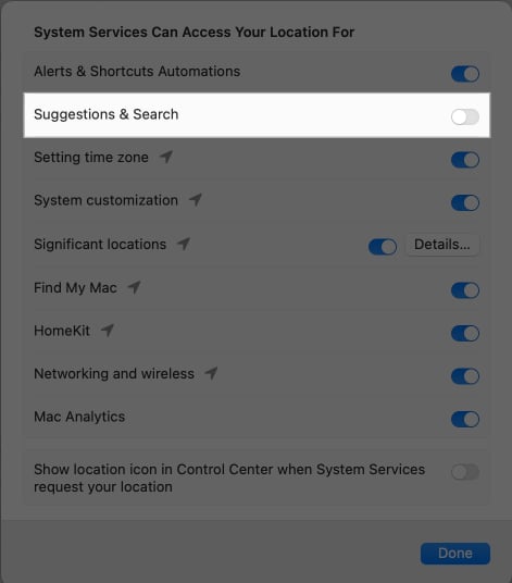 Toggling off Suggestions Search on a Mac