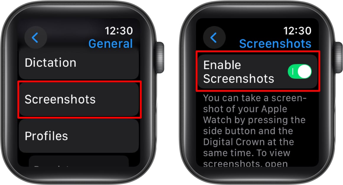 Toggle on Enable Screenshots on Apple Watch