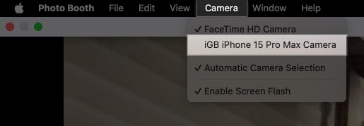 Switching the camera for recording a FaceTime video on a Mac