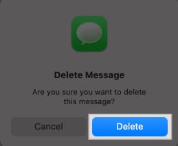 Delete Message confirmation prompt confirming deletion of a message