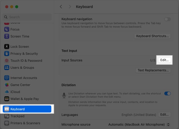 Editing Input Sources on a Mac
