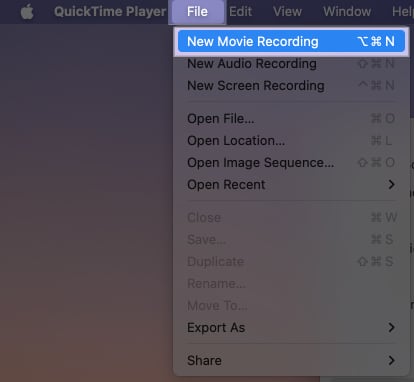 Creating a new movie recording using the QuickTime Player on a Mac