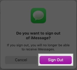 Confirming signing out of iMessage