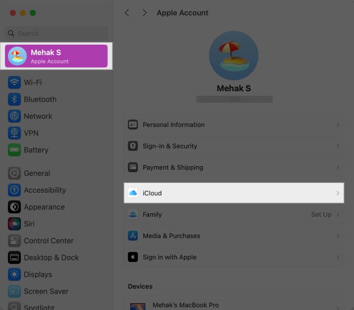 Accessing iCloud settings in macOS System Settings
