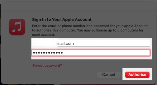 Confirming authorization by entering Apple Account details