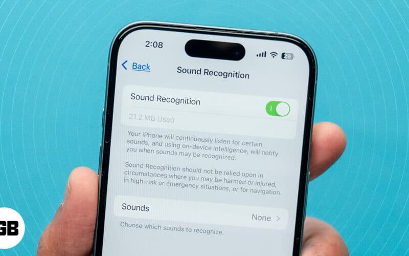 Sound Recognition feature on an iPhone turned on