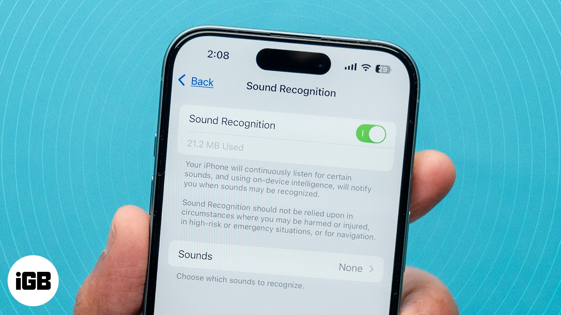 Sound Recognition feature on an iPhone turned on